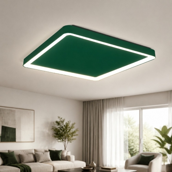 Plafoniera 65cm moderna quadrata per soggiorno verde bosco led 70w cct 3000k 4000k