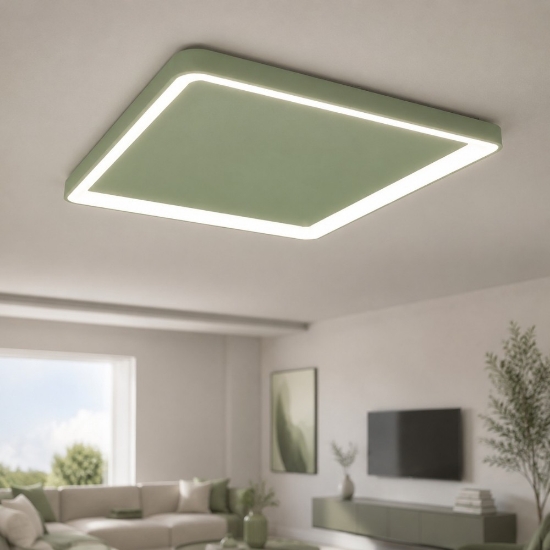 Plafoniera 65cm moderna quadrata verde salvia led 70w cct 3000k 4000k per soggiorno