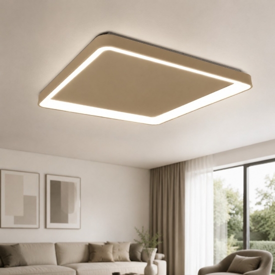 Plafoniera 65cm moderna per soggiorno quadrata sabbia led 70w cct 3000k 4000k