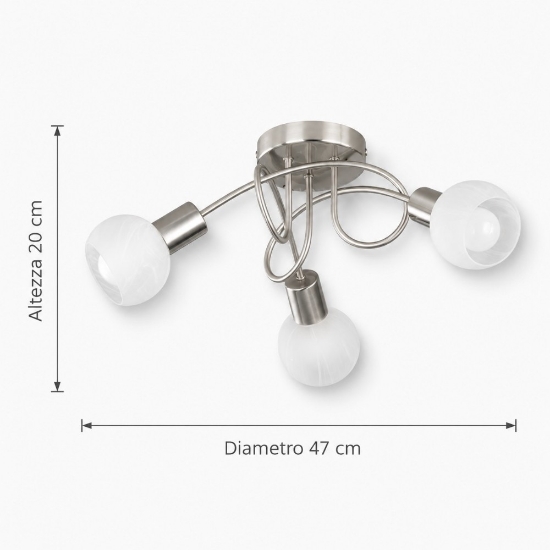 Plafoniera nichel opaco 47cm 3 luci orientabili per soggiorno