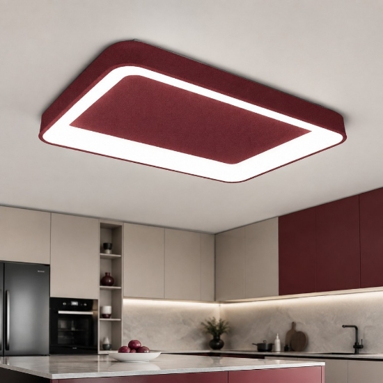 Plafoniera moderna rettangolare 50cm bordeaux led 48w cct 3000k 4000k per cucina
