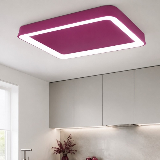 Plafoniera moderna 50cm per cucina rettangolare magenta led 48w cct 3000k 4000k