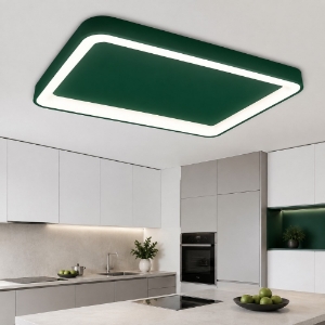 Plafoniera 50cm moderna rettangolare verde bosco led 48w cct 3000k 4000k per cucina