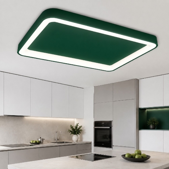Plafoniera 50cm moderna rettangolare verde bosco led 48w cct 3000k 4000k per cucina