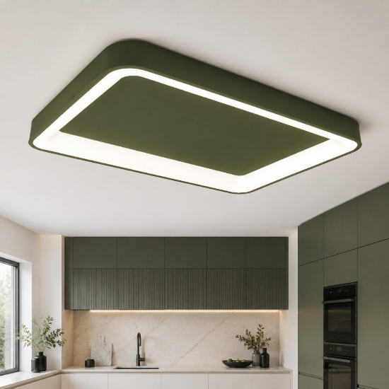 Plafoniera 50cm moderna rettangolare per cucina verde oliva led 48w cct 3000k 4000k