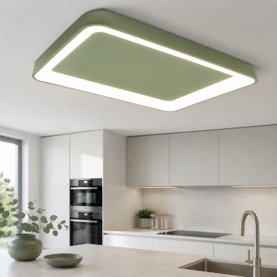 Plafoniera 50cm moderna per cucina verde salvia led 48w cct 3000k 4000k