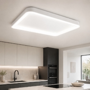 Plafoniera 50cm moderna per cucina rettangolare bianca led 48w cct 3000k 4000k
