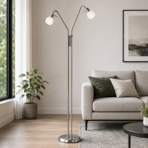 Lampada da terra piantana moderna nichel opaco 2 luci orientabili