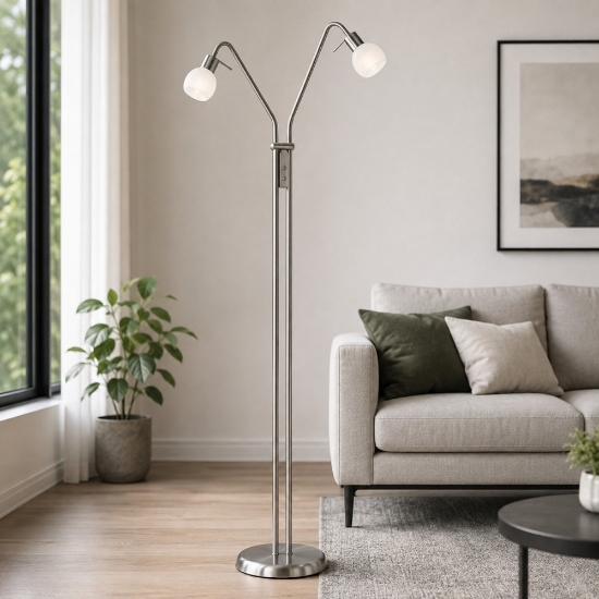 Lampada da terra piantana moderna nichel opaco 2 luci orientabili