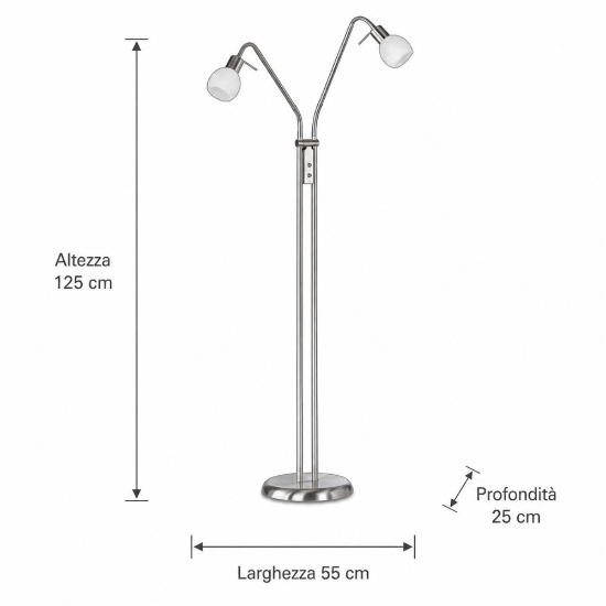 Lampada da terra piantana moderna nichel opaco 2 luci orientabili