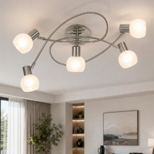 Plafoniera 5 luci orientabili nichel opaco 52cm per soggiorno