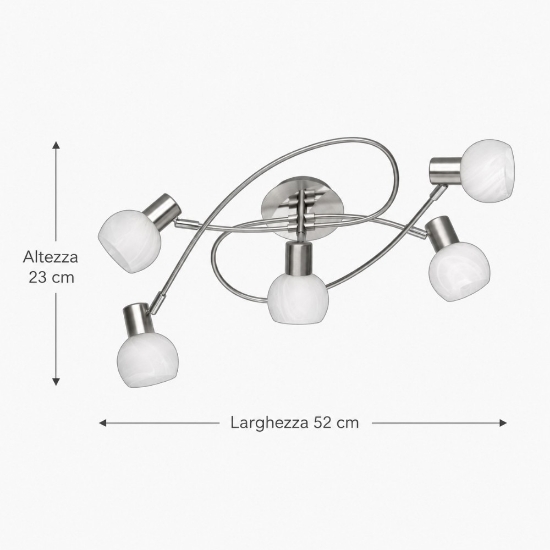 Plafoniera 5 luci orientabili nichel opaco 52cm per soggiorno