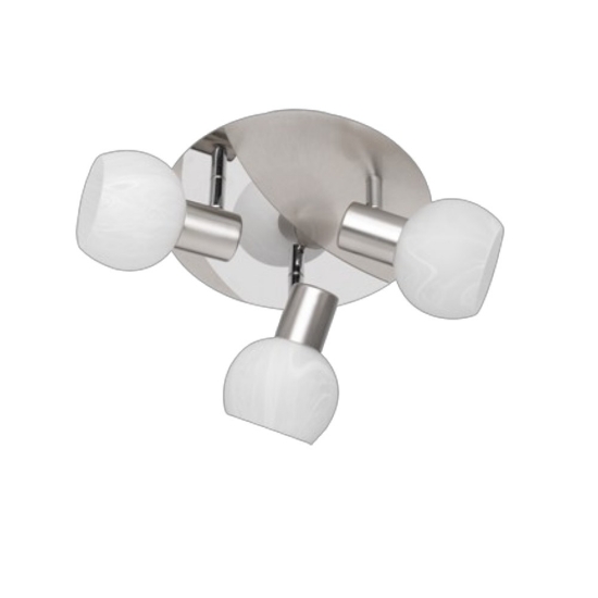 Plafoniera moderna nichel opaco vetro e14 3 faretti orientabili