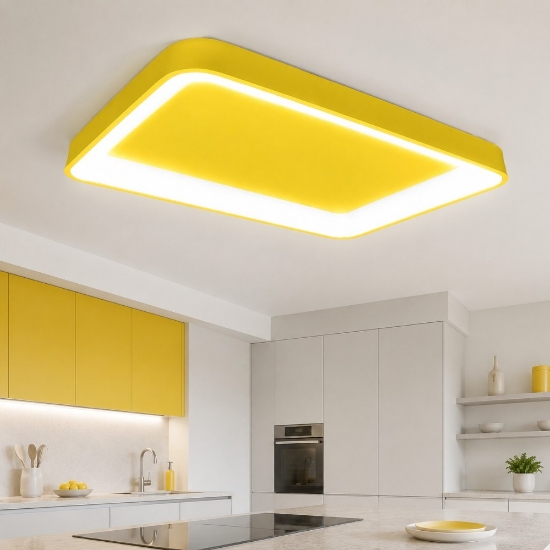 Plafoniera 50cm moderna rettangolare per cucina giallo led 48w cct 3000k 4000k