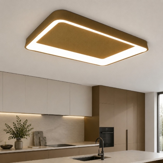 Plafoniera 50cm moderna rettangolare oro opaco per cucina led 48w cct 3000k 4000k