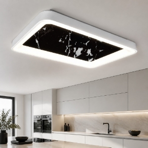 Plafoniera 50cm marmo nero moderna rettangolare per cucina led 48w cct 3000k 4000k