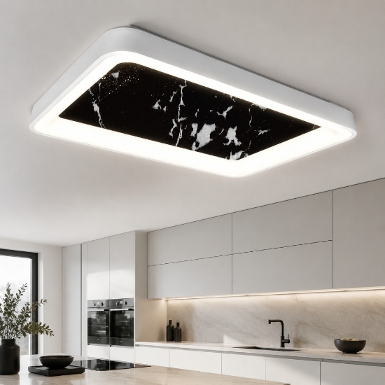 Plafoniera 50cm marmo nero moderna rettangolare per cucina led 48w cct 3000k 4000k