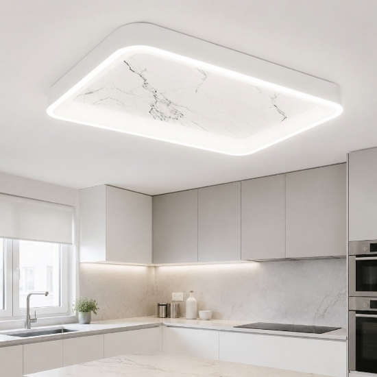 Plafoniera 50cm moderna per cucina effetto marmo bianco led 48w cct 3000k 4000k