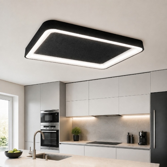 Plafoniera 50cm moderna rettangolare nero led 48w cct 3000k 4000k per cucina