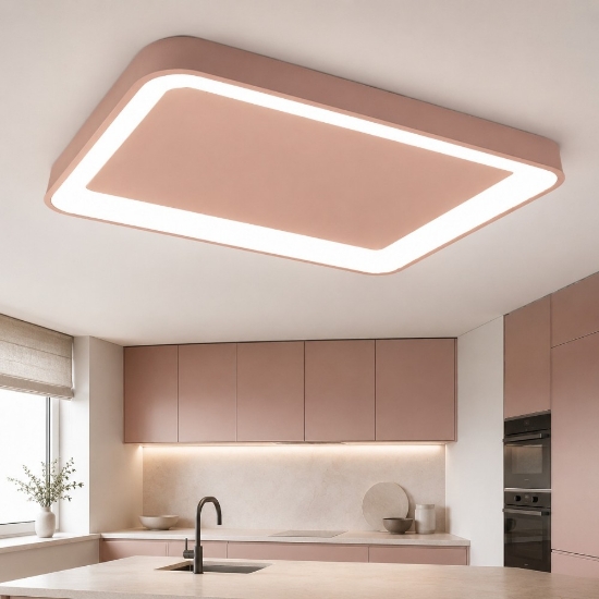 Plafoniera 50cm per cucina moderna rettangolare pesca led 48w cct 3000k 4000k