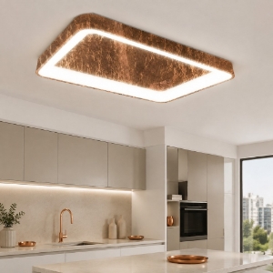 Plafoniera 50cm rettangolare moderna foglia rame led 48w cct 3000k 4000k per cucina