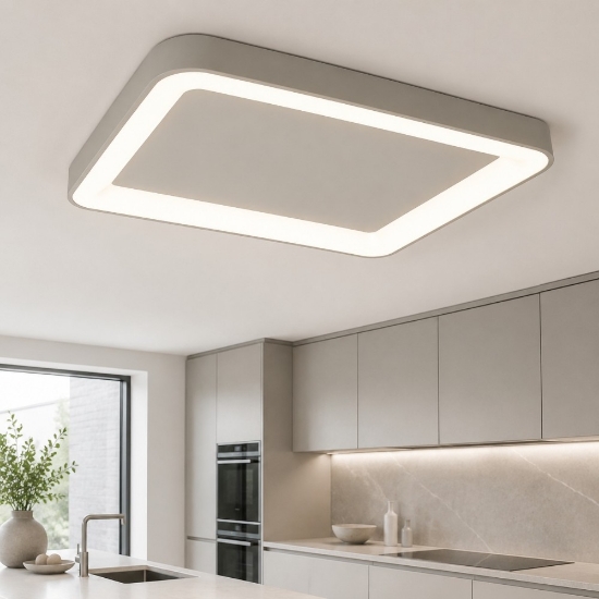 Plafoniera 50cm moderna rettangolare per cucina tortora led 48w cct 3000k 4000k