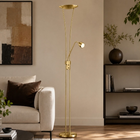 Piantana da terra led 20w 3000k ottone satinato luce da lettura
