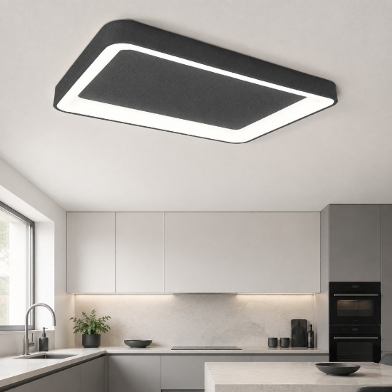 Plafoniera 50cm moderna rettangolare antracite per cucina led 48w cct 3000k 4000k