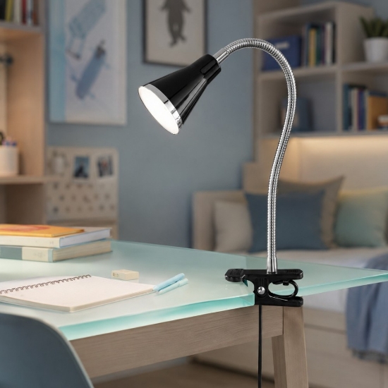 Lampada a morsetto da scrivania nera led 3,8w 3000k orientabile