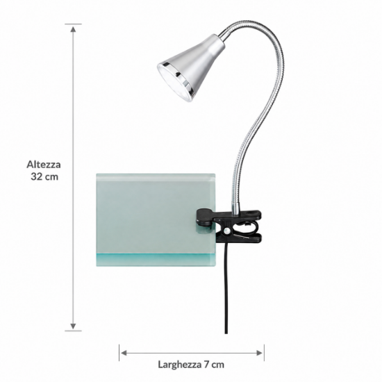 Lampada a morsetto da scrivania nera led 3,8w 3000k orientabile