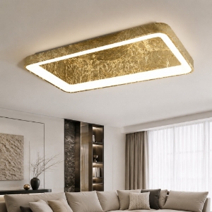 Plafoniera 70cm moderna rettangolare foglia oro per soggiorno led 60w cct 3000k 4000k