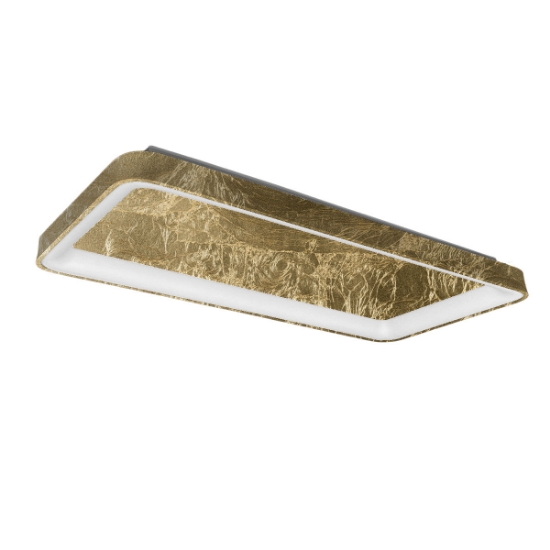 Plafoniera 70cm moderna rettangolare foglia oro per soggiorno led 60w cct 3000k 4000k