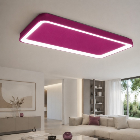 Plafoniera 70cm moderna rettangolare magenta led 60w cct 3000k 4000k