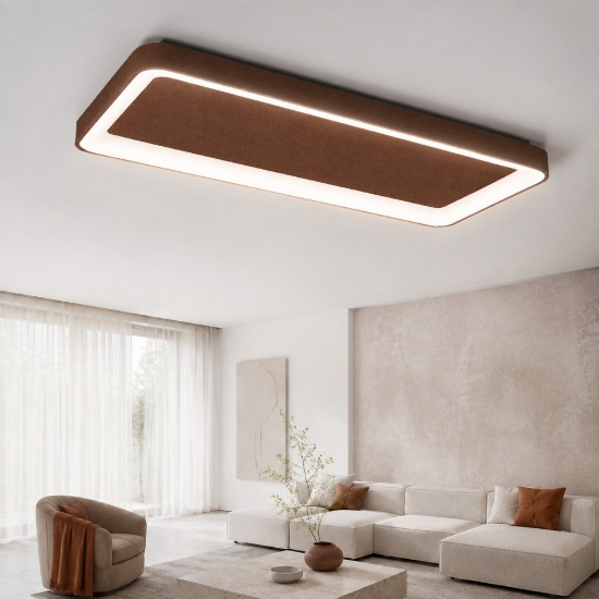 Plafoniera 70cm moderna rettangolare rame opaco led 60w cct 3000k 4000k per soggiorno