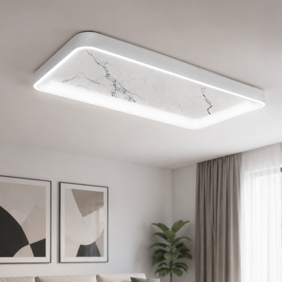 Plafoniera 70cm moderna rettangolare effetto marmo bianco led 60w cct 3000k 4000k