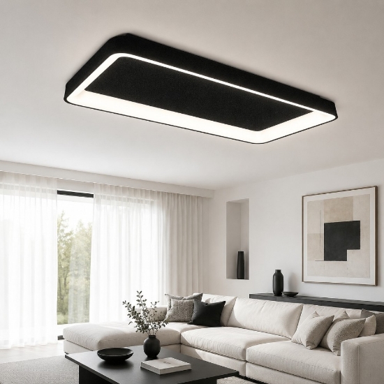 Plafoniera 70cm moderna rettangolare nera per soggiorno led 60w cct 3000k 4000k