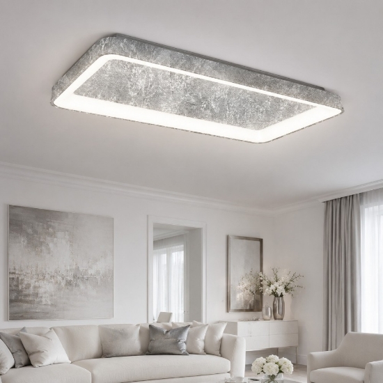 Plafoniera 70cm moderna rettangolare per soggiorno foglia argento led 60w cct 3000k 4000k