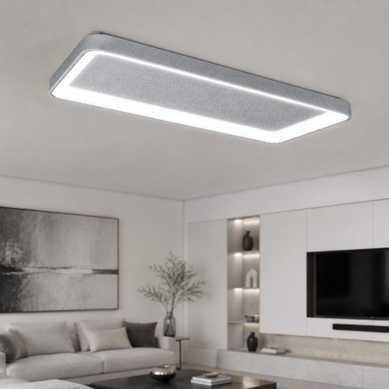 Plafoniera 70cm moderna rettangolare grigio perla led 60w cct 3000k 4000k