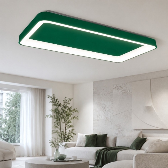 Plafoniera 70cm moderna rettangolare per soggiorno verde bosco led 60w cct 3000k 4000k