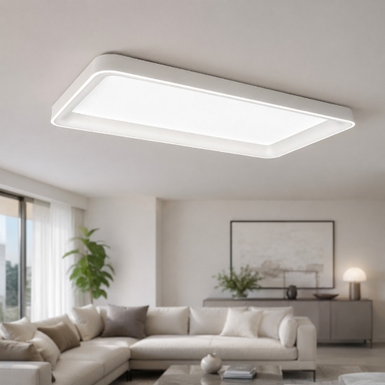 Plafoniera 70cm moderna per soggiorno rettangolare bianca led 60w cct 3000k 4000k