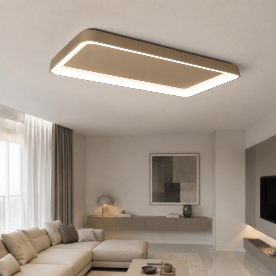 Plafoniera 70cm moderna rettangolare per soggiorno sabbia led 60w cct 3000k 4000k