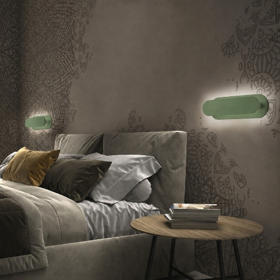 Applique da comodino moderna verde salvia led 12w cct 3000k 4000k