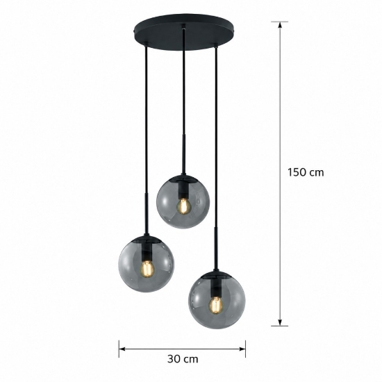 Lampadario a sospensione antracite vetro fume led 3000k con 3 luci