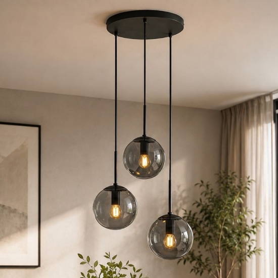 Lampadario a sospensione antracite vetro fume led 3000k con 3 luci