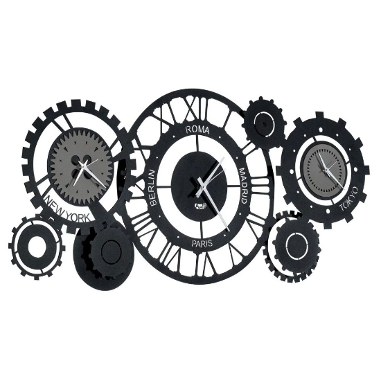 Orologio da parete design ingranaggi fusi orario nero e fango
