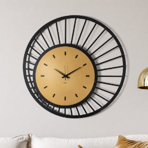 Orologio rotondo per parete design moderno nero quadrante oro laccato 70cm