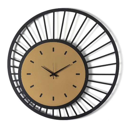 Orologio rotondo per parete design moderno nero quadrante oro laccato 70cm
