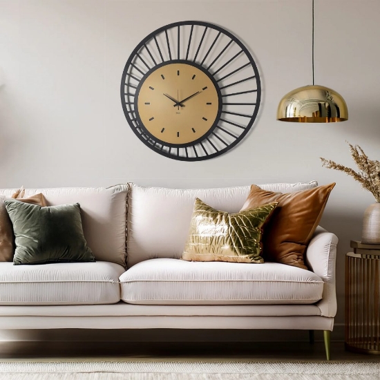 Orologio rotondo per parete design moderno nero quadrante oro laccato 70cm