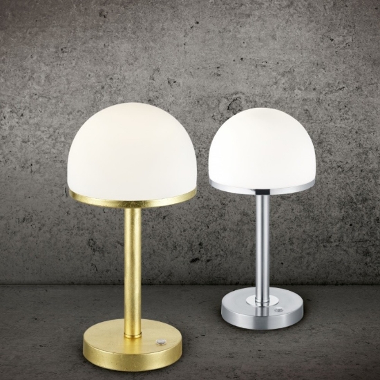 Lampada da tavolo mezza sfera nichel opaco vetro led 4w 3000k dimmerabile