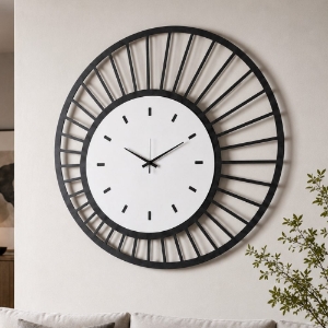 Orologio rotondo per parete soggiorno moderno nero bianco marmo 70cm